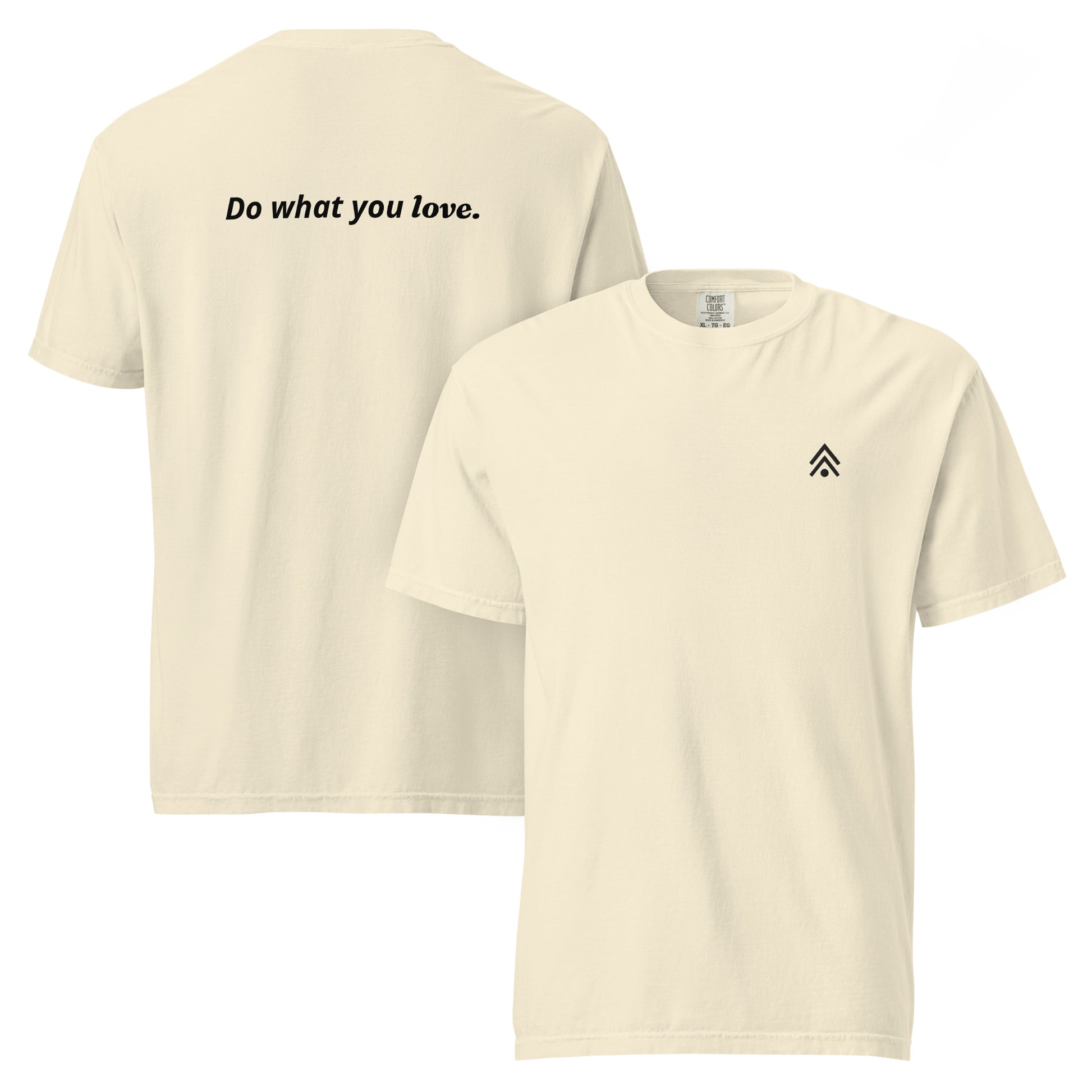 Ivory t-shirt with 'Do what you love.' text on the back and a logo on the front, displayed on a white background.